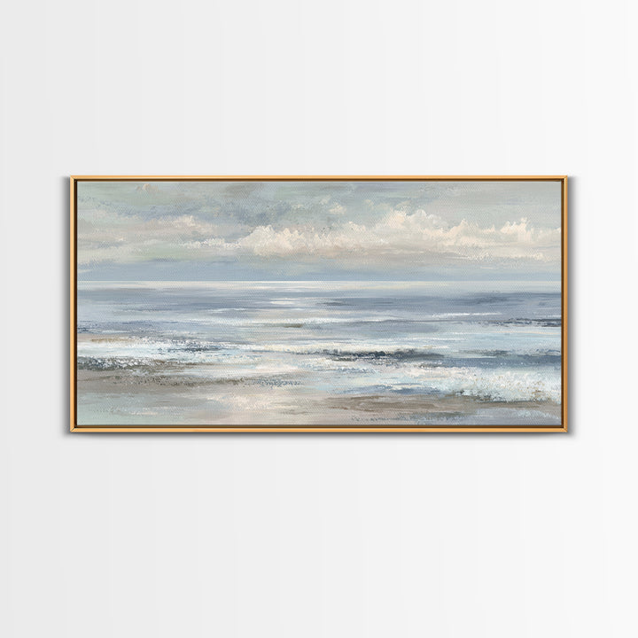 Peaceful Ocean Horizon Framed Canvas Print, Medical Office Art, Office Decor, Oil Painting, Calm, Teal Wall Art, MOA-2x1-24