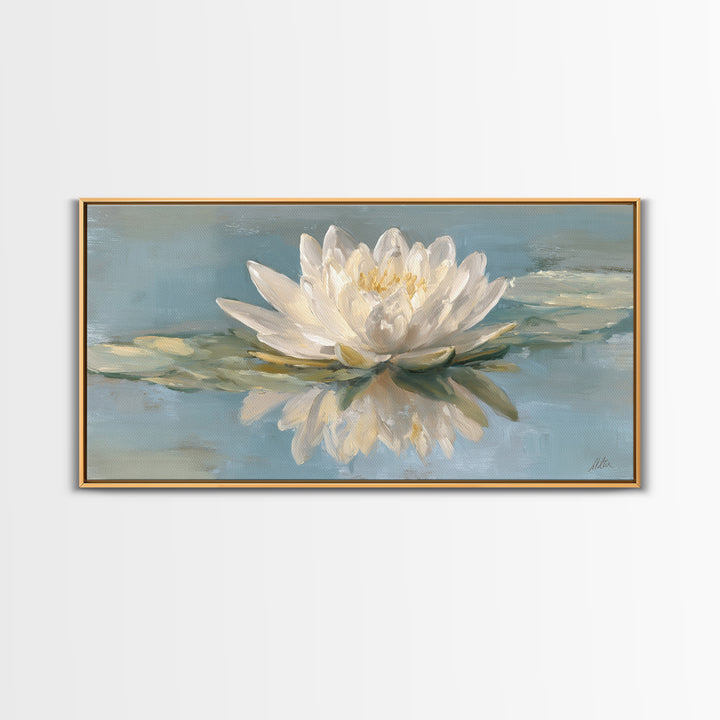Lotus Flower Floating on Still Water Canvas Print, Medical Office Art, Medical Student Gift, Office Decor, Fine Art, Calm, MOA-2x1-31