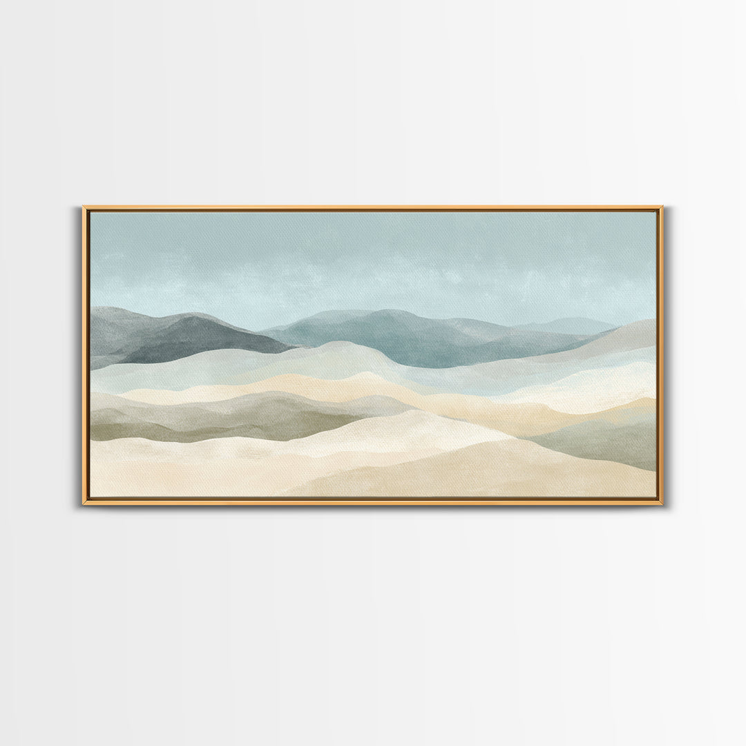 Minimal Sunrise over Rounded Hills Framed Canvas Print, Medical Office Art, Office Decor, Fine Art, Calm, Brain Poster, MOA-2x1-43
