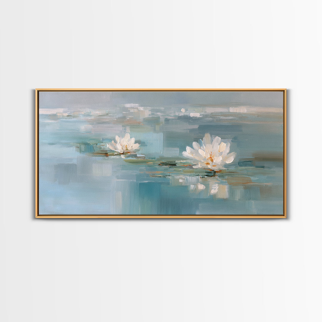 Lotus Flower Floating on Still Water Framed Canvas Print, Medical Office Art, Medical Art, Office Decor, Fine Art, Calm, MOA-2x1-55