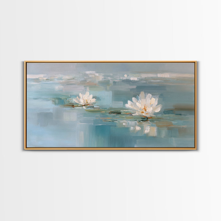 Lotus Flower Floating on Still Water Framed Canvas Print, Medical Office Art, Medical Art, Office Decor, Fine Art, Calm, MOA-2x1-55