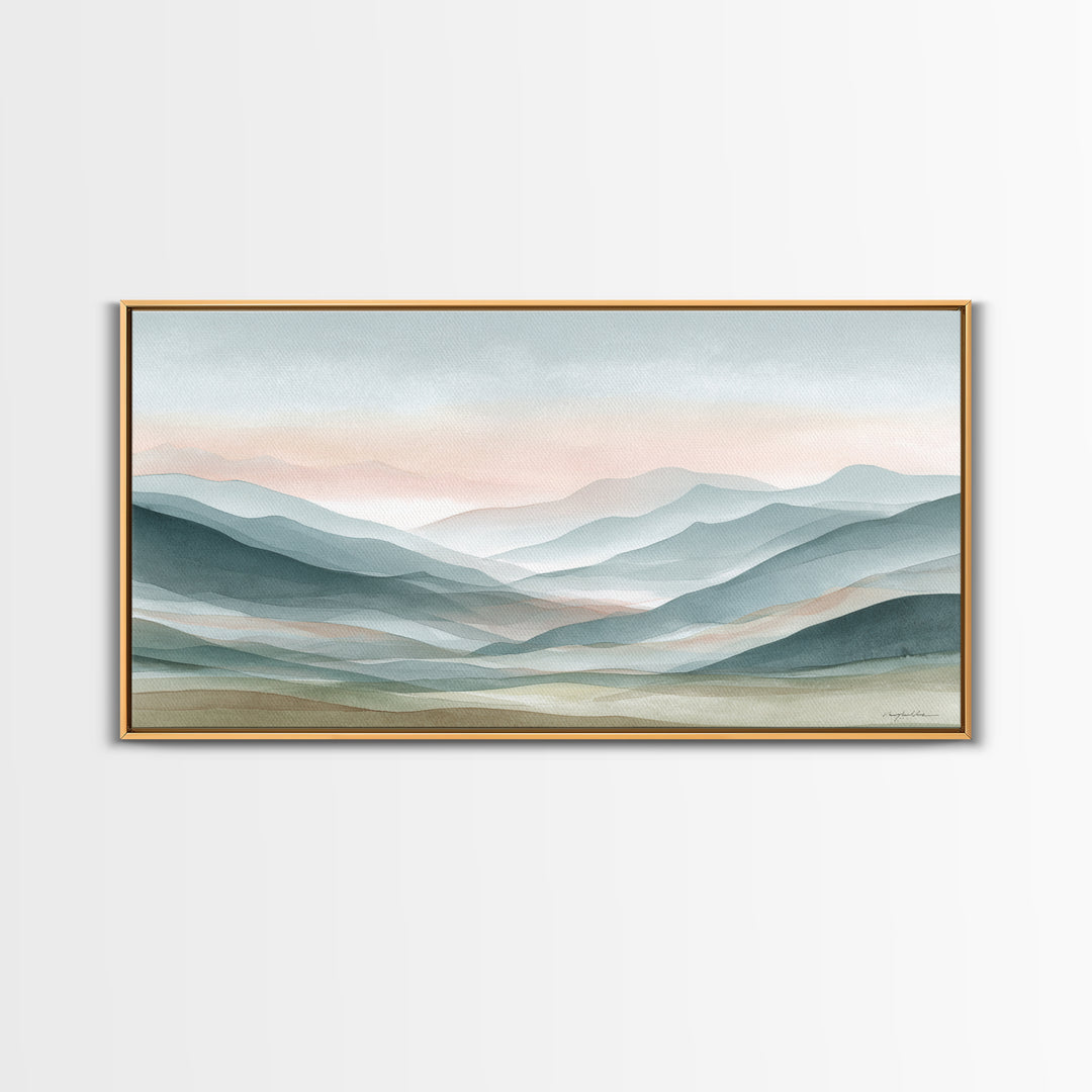 Minimal Sunrise over Rounded Hills Framed Canvas Print, Medical Office Art, Science Art, Office Decor, Fine Art, Calm, MOA-2x1-67