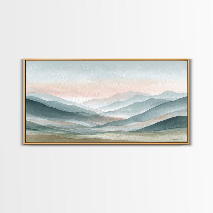 Minimal Sunrise over Rounded Hills Framed Canvas Print, Medical Office Art, Science Art, Office Decor, Fine Art, Calm, MOA-2x1-67