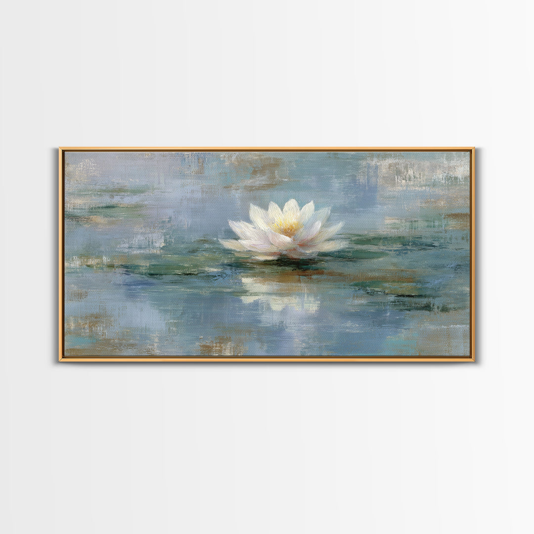 Lotus Flower Floating on Still Water Framed Canvas Print, Medical Office Art, School Nurse Art, Office Decor, Watercolor Art, MOA-2x1-79