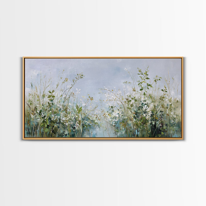 Sunlit Meadow with Wildflowers and Calm Mood Framed Canvas Print, Medical Office Art, Anatomy Wall Art, Office Decor, MOA-2x1-80