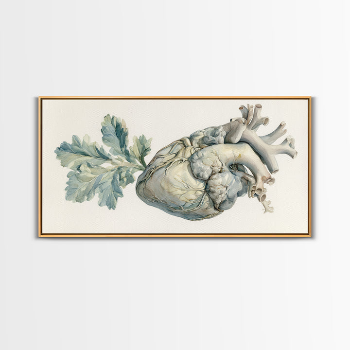 Anatomical Heart Rendered as Tasteful Botanical Art Canvas Print, Medical Office Art, Minimalist Art, Office Decor, Calm, MOA-2x1-81