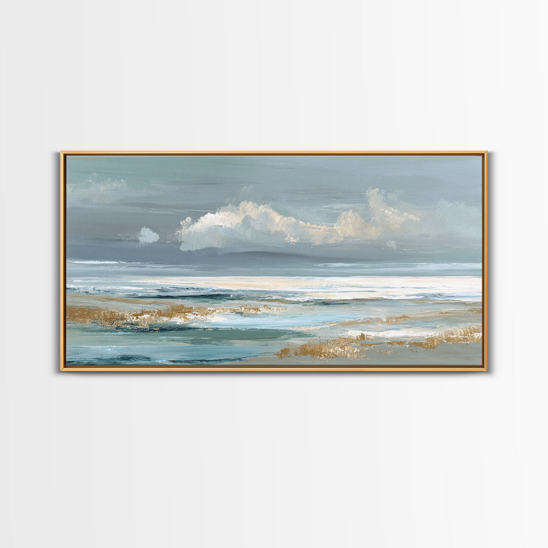 Coastal Shells and Water Study Framed Canvas Print, Medical Office Art, Printable Card, Office Decor, Fine Art, Calm, MOA-2x1-88