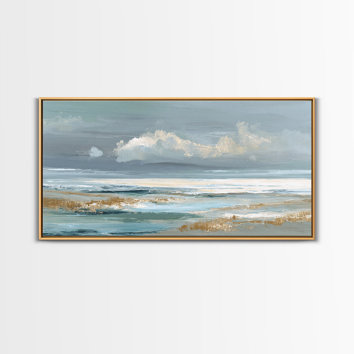 Coastal Shells and Water Study Framed Canvas Print, Medical Office Art, Printable Card, Office Decor, Fine Art, Calm, MOA-2x1-88