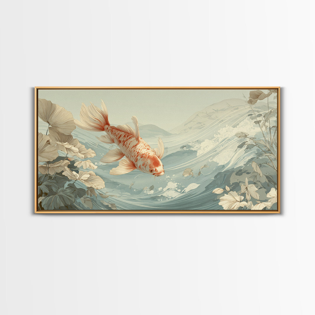 Calm Koi Fish Swimming Through Clear Water Framed Canvas Print, Medical Office Art, Office Decor, Oil Painting, Calm, MOA-2x1-90