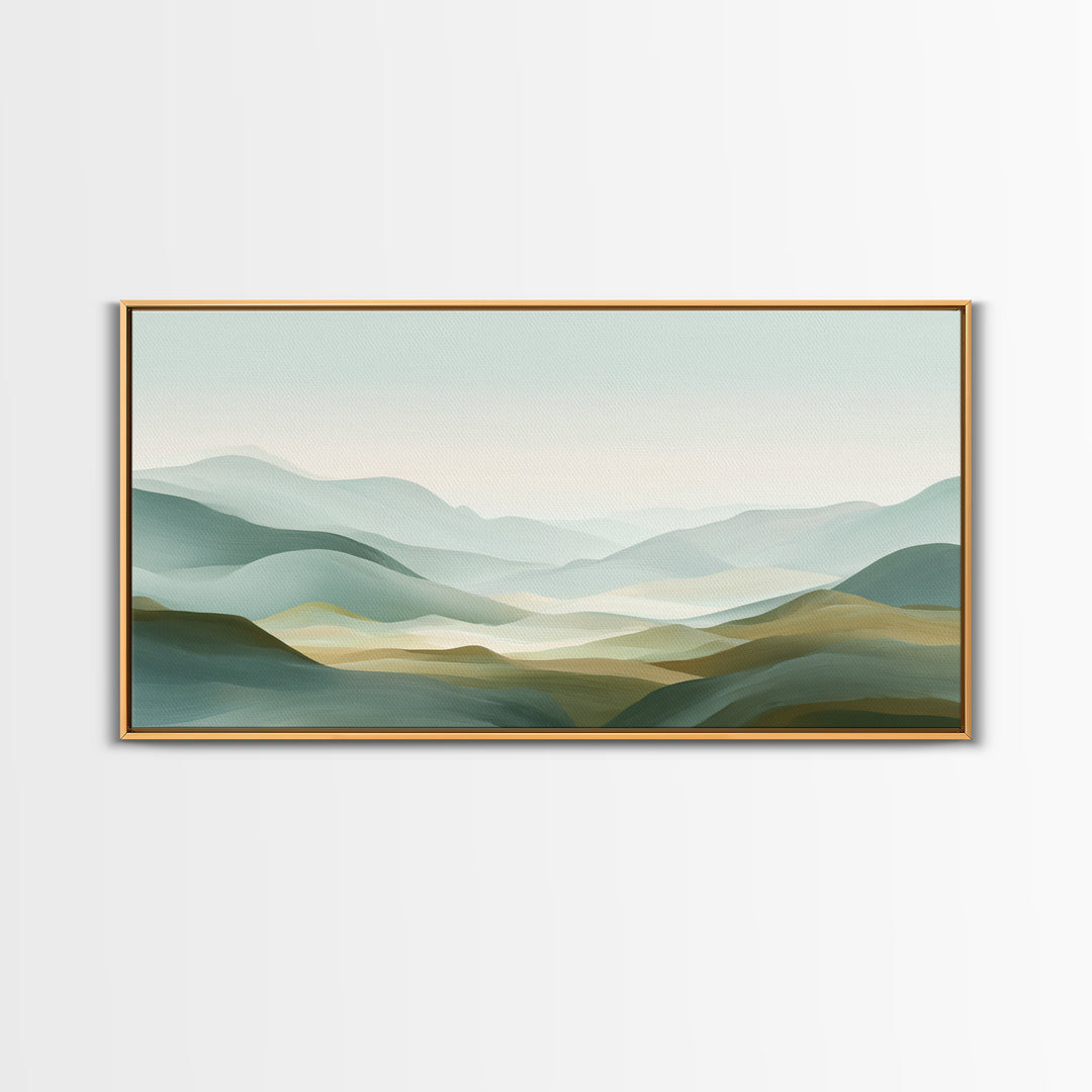 Minimal Sunrise over Rounded Hills Framed Canvas Print, Medical Office Art, Printable Art, Office Decor, Fine Art, Calm, MOA-2x1-91