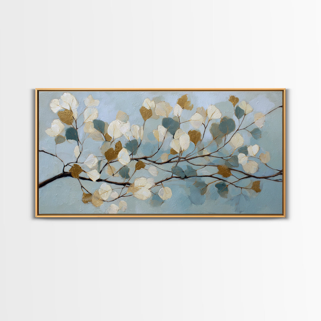 Botanical Eucalyptus Branch Framed Canvas Print, Medical Office Art, Neuroscience Art, Office Decor, Oil Painting, Calm, MOA-2x1-95