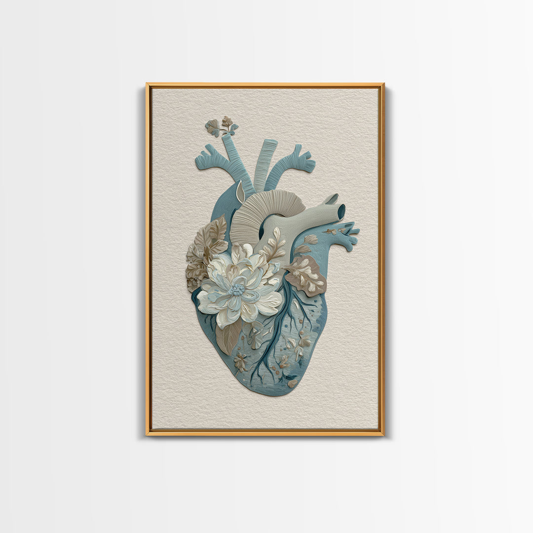 Anatomical Heart Rendered as Tasteful Botanical Art Canvas Print, Medical Office Art, Contemporary Art, Office Decor, Calm, MOA-2x3-21