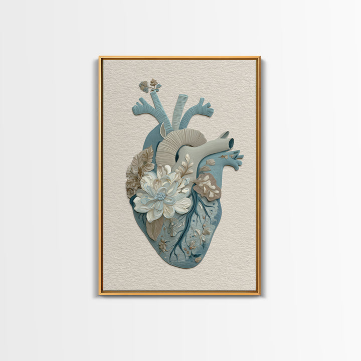 Anatomical Heart Rendered as Tasteful Botanical Art Canvas Print, Medical Office Art, Contemporary Art, Office Decor, Calm, MOA-2x3-21