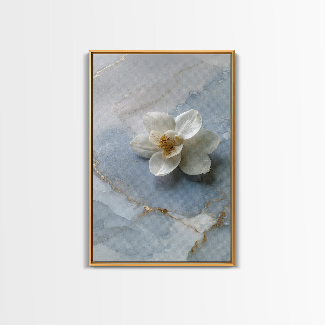 White Orchid on Gray Stone Surface Framed Canvas Print, Medical Office Art, Wall Art, Office Decor, Calm, Printable Card, MOA-2x3-38