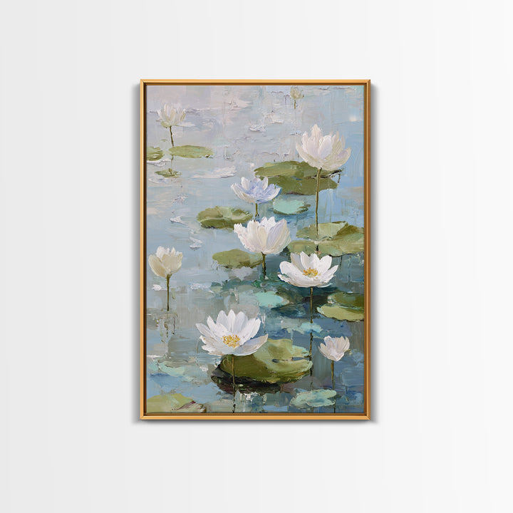 Lotus Flower Floating on Still Water Framed Canvas Print, Medical Office Art, Contemporary Art, Office Decor, Fine Art, Calm, MOA-2x3-43