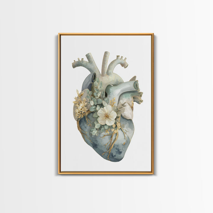 Anatomical Heart Rendered as Tasteful Botanical Art Canvas Print, Medical Office Art, Office Decor, Oil Painting, Calm, MOA-2x3-45