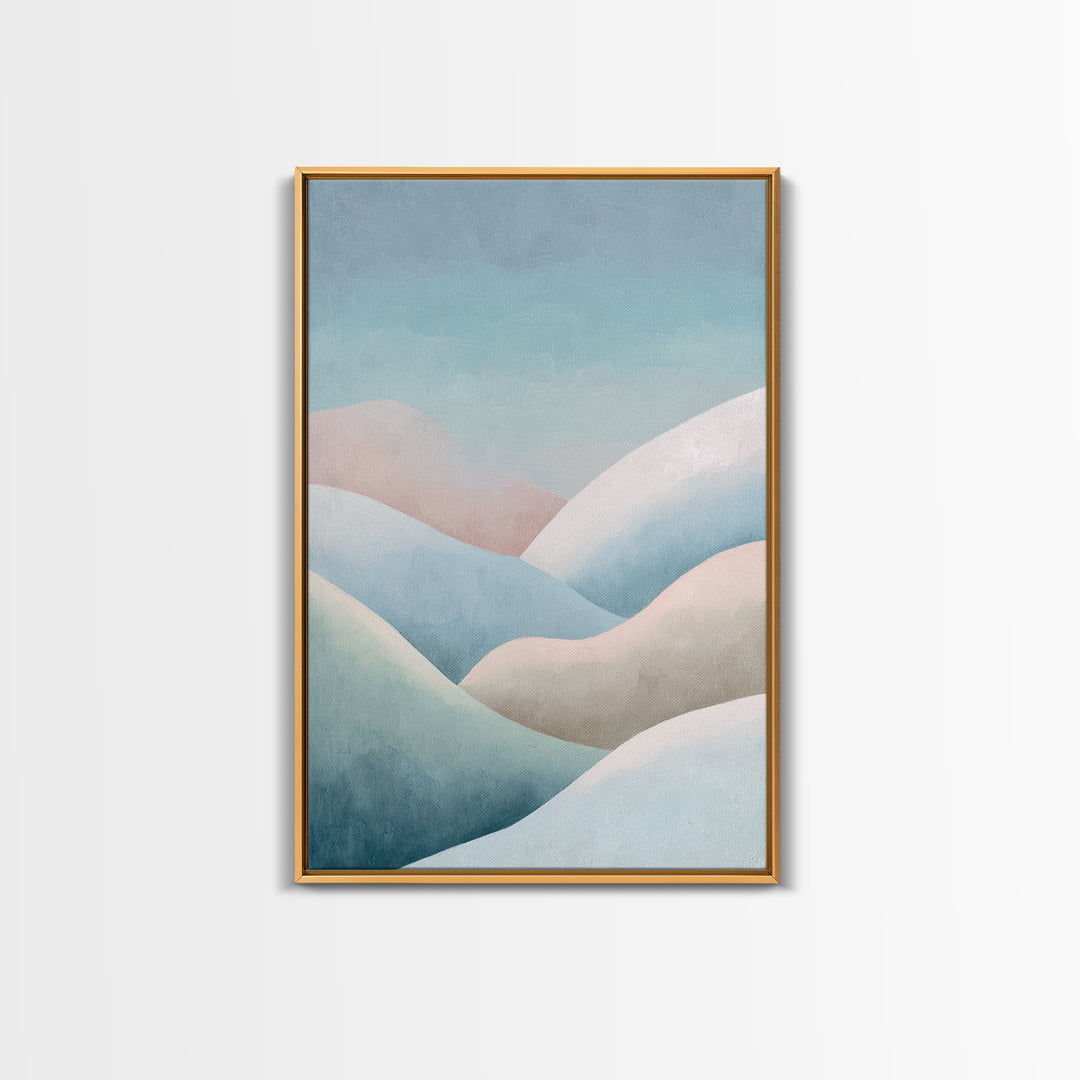 Minimal Sunrise over Rounded Hills Framed Canvas Print, Medical Office Art, Textured Painting, Office Decor, Fine Art, Calm, MOA-2x3-55
