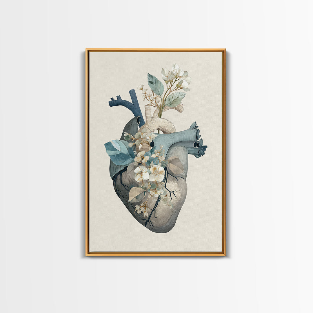 Anatomical Heart Rendered as Tasteful Botanical Art Canvas Print, Medical Office Art, Dental Office Decor, Office Decor, Calm, MOA-2x3-69