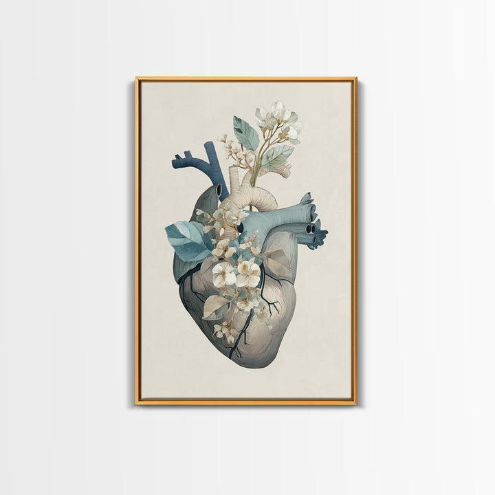 Anatomical Heart Rendered as Tasteful Botanical Art Canvas Print, Medical Office Art, Dental Office Decor, Office Decor, Calm, MOA-2x3-69