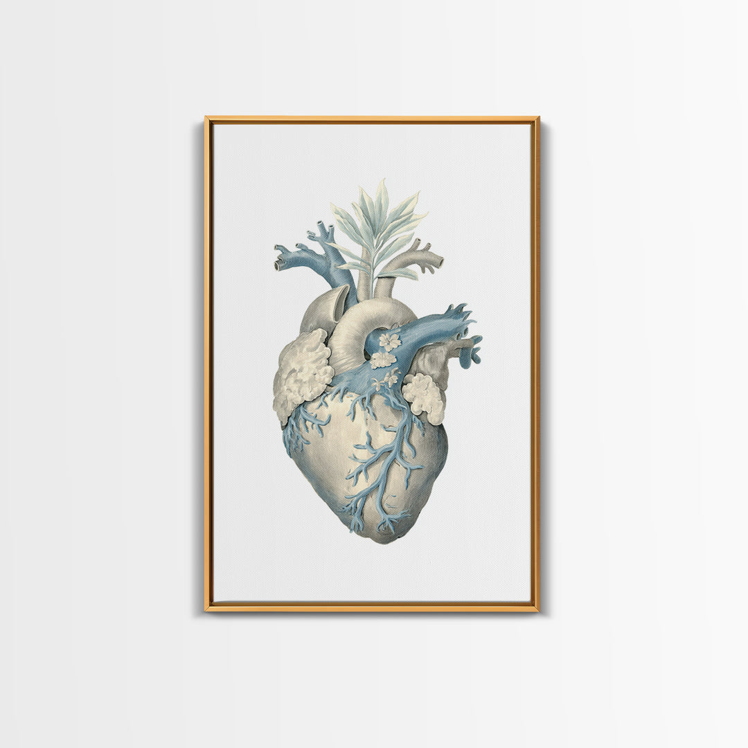 Anatomical Heart Rendered as Tasteful Botanical Art Canvas Print, Medical Office Art, Dental Office Decor, Office Decor, Calm, MOA-2x3-93