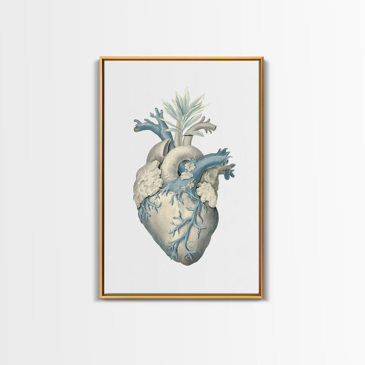 Anatomical Heart Rendered as Tasteful Botanical Art Canvas Print, Medical Office Art, Dental Office Decor, Office Decor, Calm, MOA-2x3-93