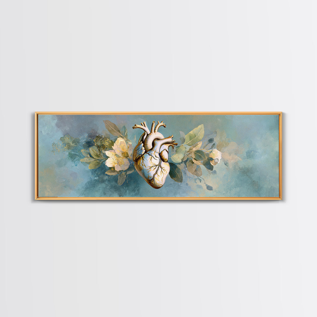 Anatomical Heart Rendered as Tasteful Botanical Art Canvas Print, Medical Office Art, Medical Office Decor, Office Decor, Calm, MOA-3x1-29
