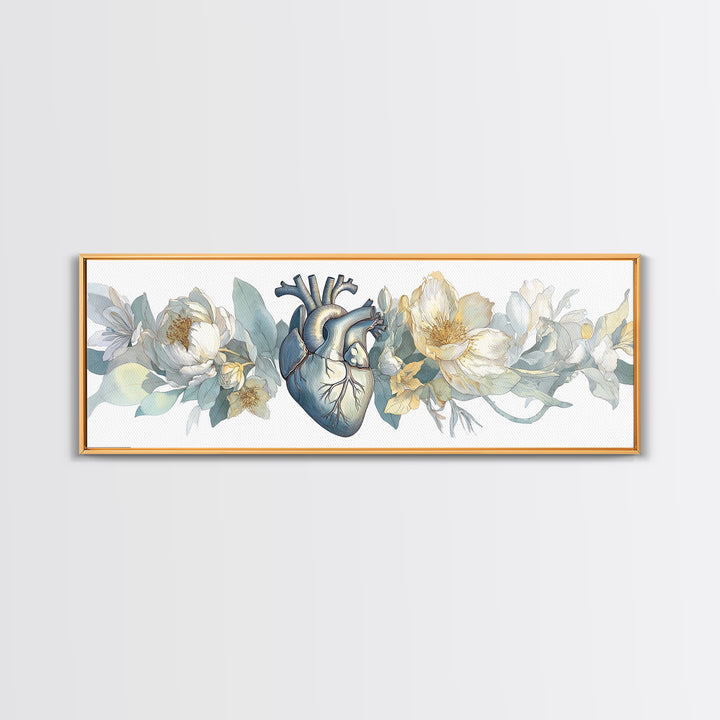 Anatomical Heart Rendered as Tasteful Botanical Art Canvas Print, Medical Office Art, Anatomy Poster, Office Decor, Calm, MOA-3x1-53