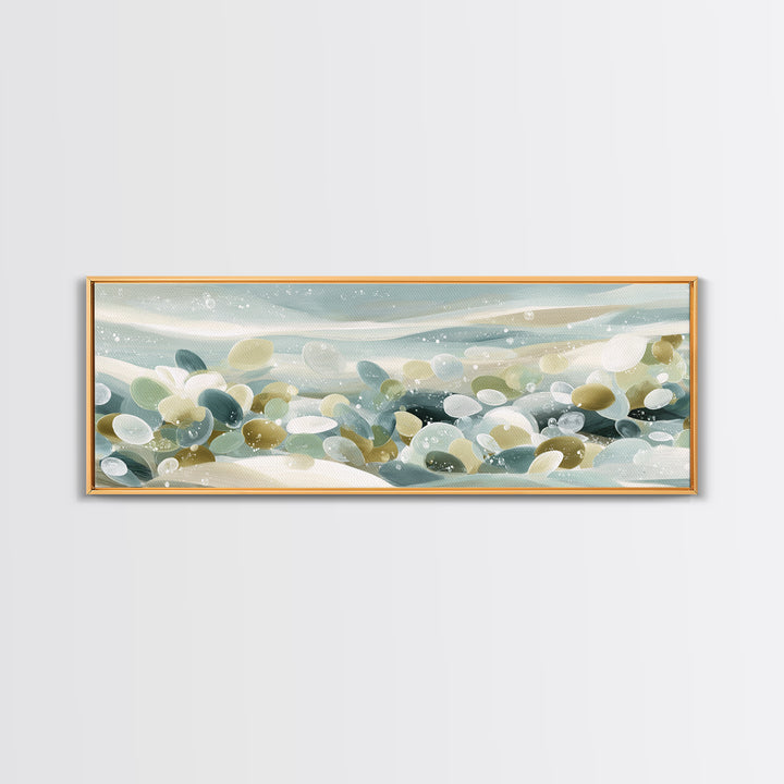 Coastal Shells and Water Study Framed Canvas Print, Medical Office Art, Boho Decor, Office Decor, Fine Art, Calm, MOA-3x1-60