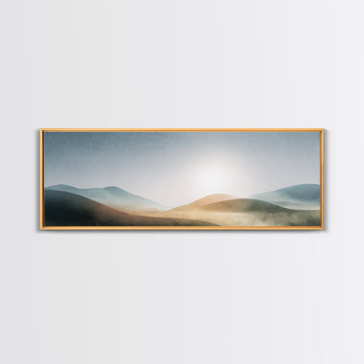 Minimal Sunrise over Rounded Hills Framed Canvas Print, Medical Office Art, Room Decor, Office Decor, Fine Art, Calm, MOA-3x1-63