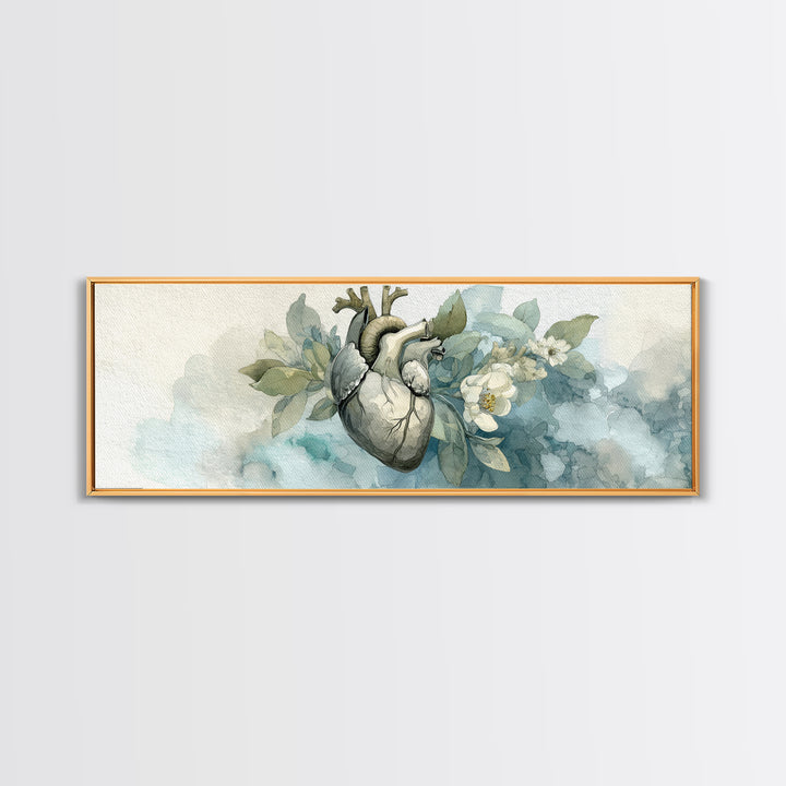 Anatomical Heart Rendered as Tasteful Botanical Art Canvas Print, Medical Office Art, Anatomy Poster, Office Decor, Calm, MOA-3x1-77