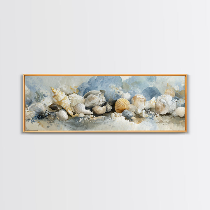 Coastal Shells and Water Study Framed Canvas Print, Medical Office Art, Digital Art, Office Decor, Calm, Medical Decor, MOA-3x1-84
