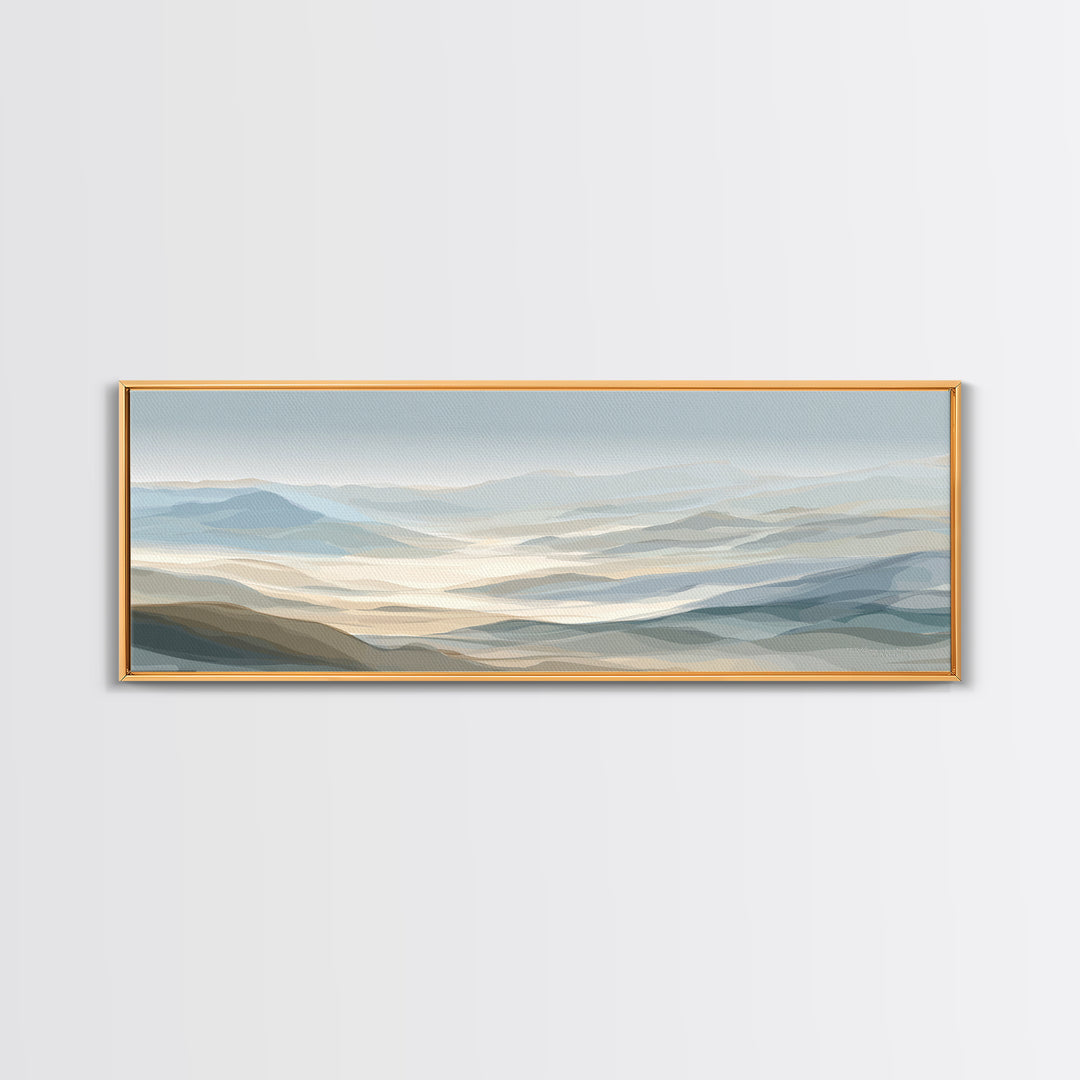 Minimal Sunrise over Rounded Hills Framed Canvas Print, Medical Office Art, Printable Art, Office Decor, Fine Art, Calm, MOA-3x1-87