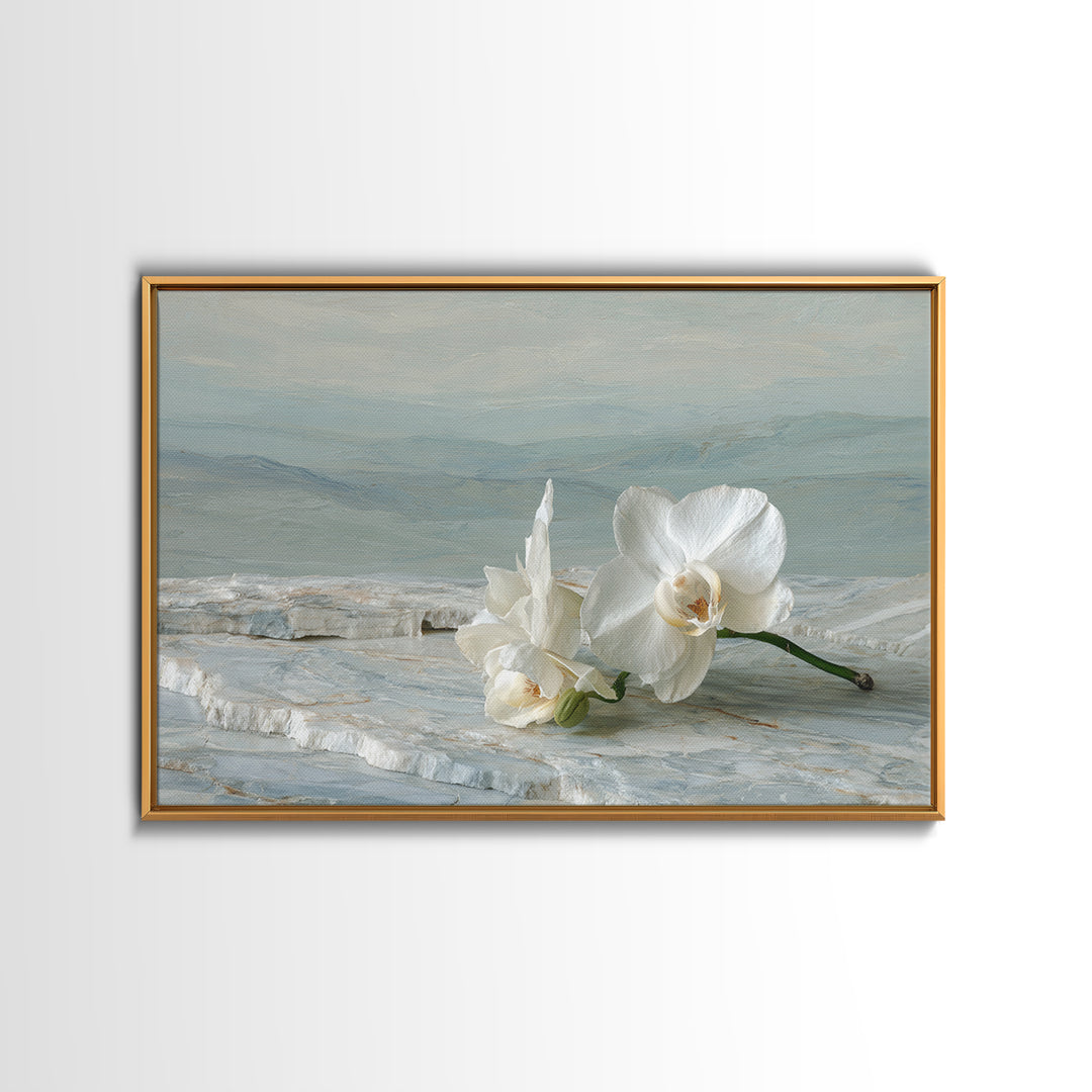 White Orchid on Gray Stone Surface Framed Canvas Print, Medical Office Art, Animal Art, Office Decor, Fine Art, Calm, MOA-3x2-10