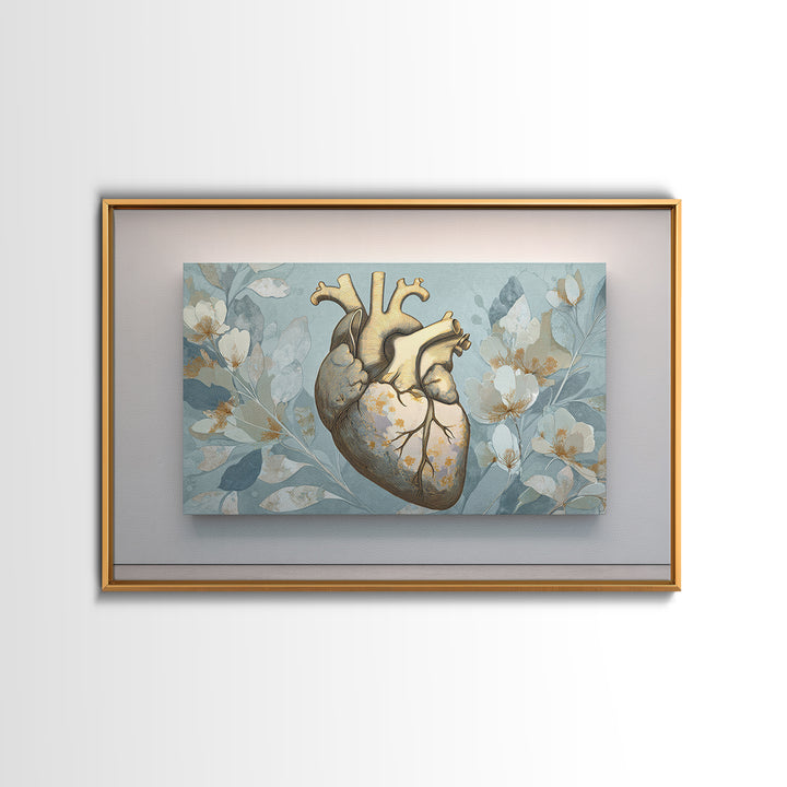 Anatomical Heart Rendered as Tasteful Botanical Art Canvas Print, Medical Office Art, Anatomy Wall Art, Office Decor, Calm, MOA-3x2-17