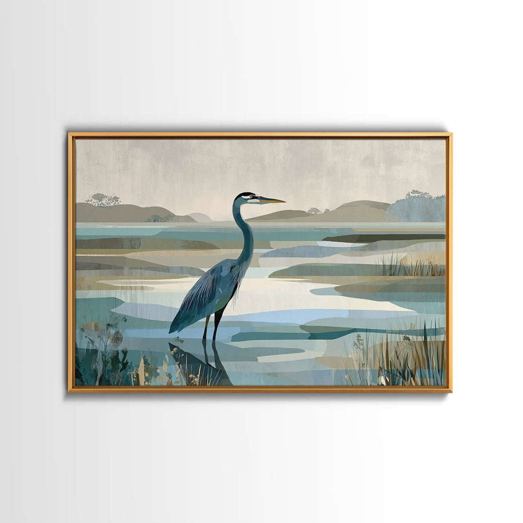 Blue Heron Standing Framed Canvas Print, Medical Office Art, Medical Student Gift, Office Decor, Fine Art, Calm, Anatomy Poster, MOA-3x2-18