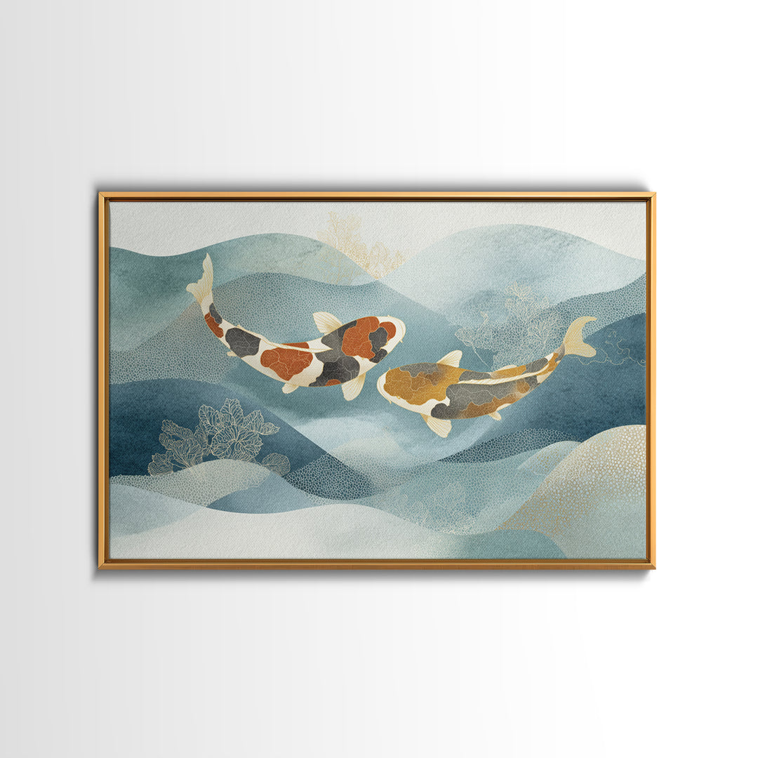 Calm Koi Fish Swimming Through Clear Water Canvas Print, Medical Office Art, Teal Wall Art, Office Decor, Watercolor Art, Calm, MOA-3x2-26