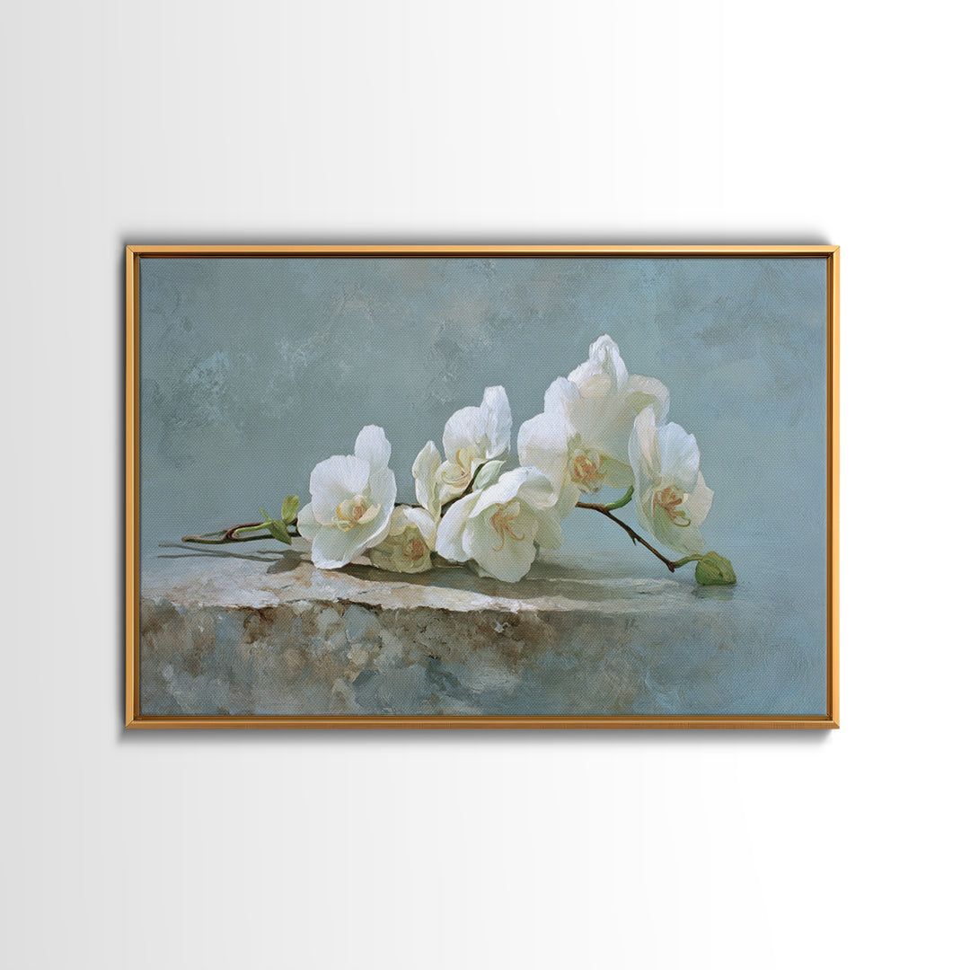 White Orchid on Gray Stone Surface Canvas Print, Medical Office Art, Brain Poster, Office Decor, Fine Art, Calm, Medical School, MOA-3x2-34
