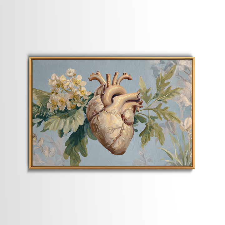 Anatomical Heart Rendered as Tasteful Botanical Art Framed Canvas Print, Medical Office Art, Anatomy Art, Office Decor, Calm, MOA-3x2-41