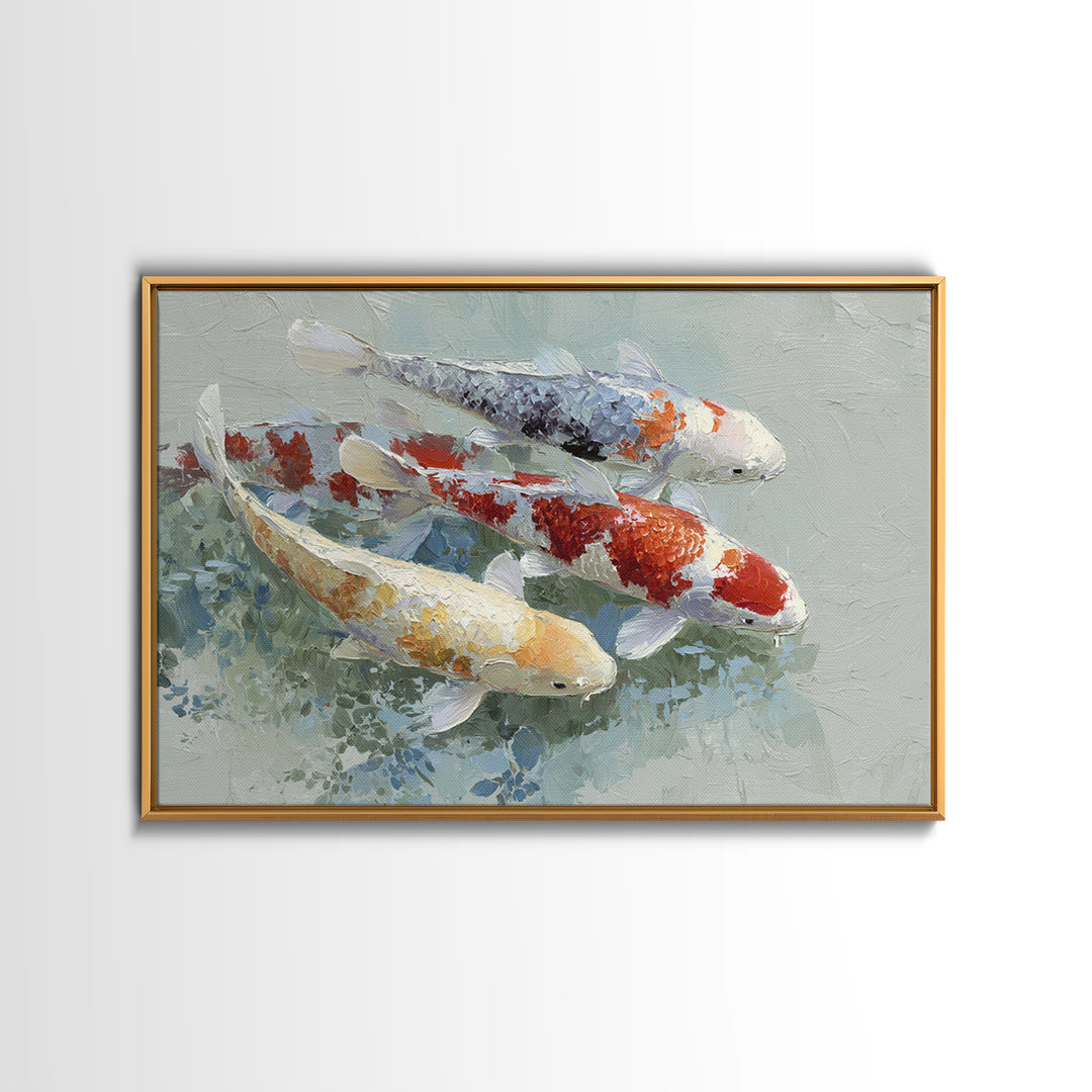 Calm Koi Fish Swimming Through Clear Water Framed Canvas Print, Medical Office Art, Medical Decor, Office Decor, Oil Painting, MOA-3x2-50