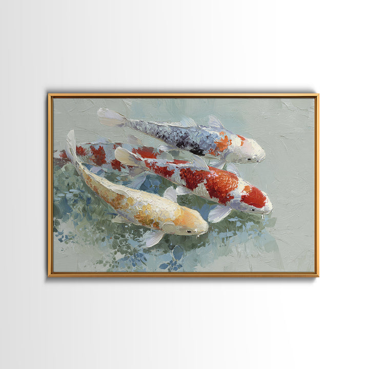 Calm Koi Fish Swimming Through Clear Water Framed Canvas Print, Medical Office Art, Medical Decor, Office Decor, Oil Painting, MOA-3x2-50