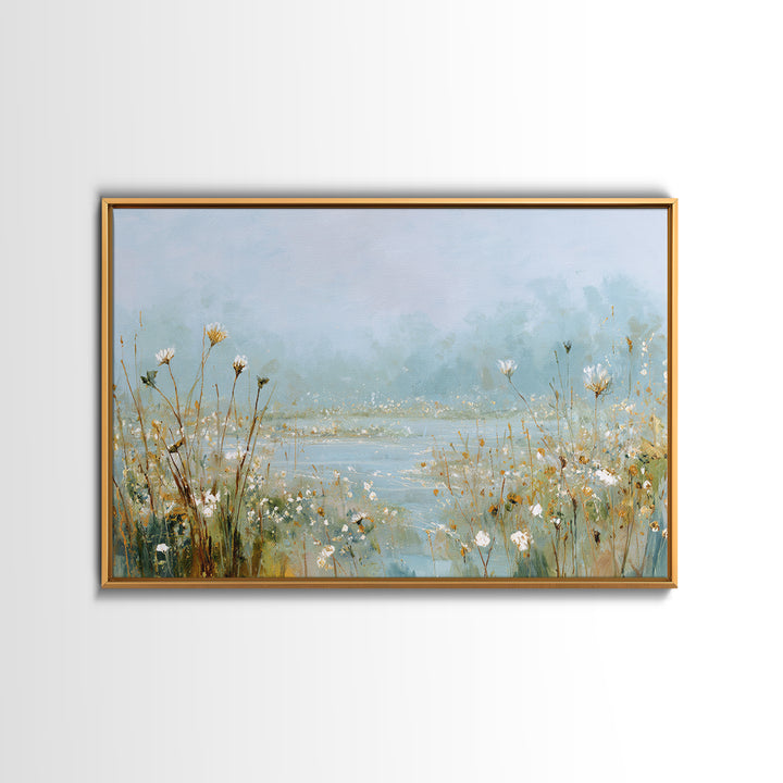 Sunlit Meadow with Wildflowers and Calm Mood Framed Canvas Print, Medical Office Art, Gallery Decor, Office Decor, Calm, MOA-3x2-64