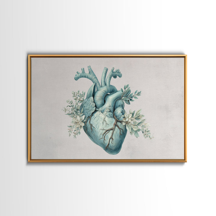 Anatomical Heart Rendered as Tasteful Botanical Art Framed Canvas Print, Medical Office Art, Anatomy Art, Office Decor, Calm, MOA-3x2-65