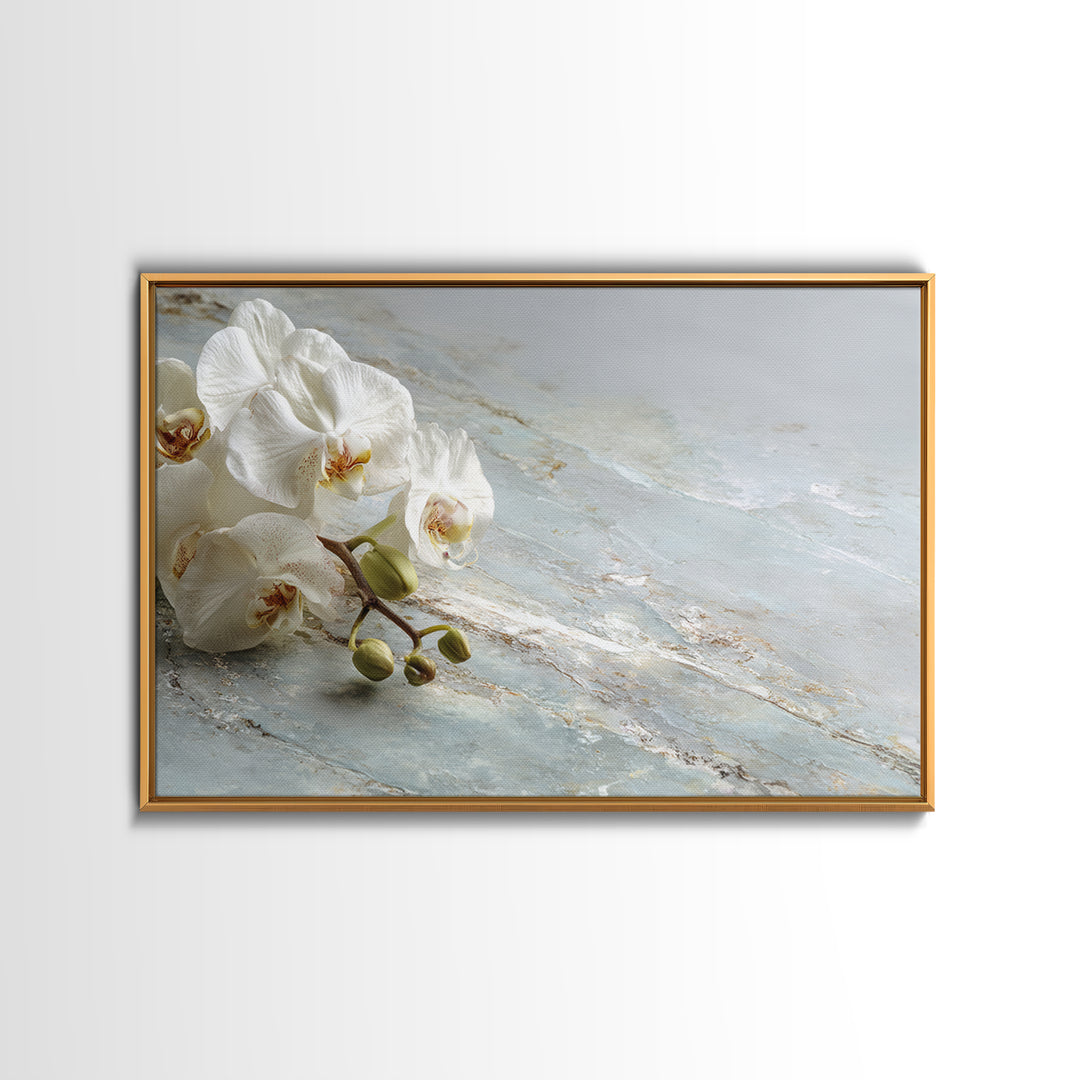 White Orchid on Gray Stone Surface Framed Canvas Print, Medical Office Art, Brain Art, Office Decor, Oil Painting, Calm, MOA-3x2-82