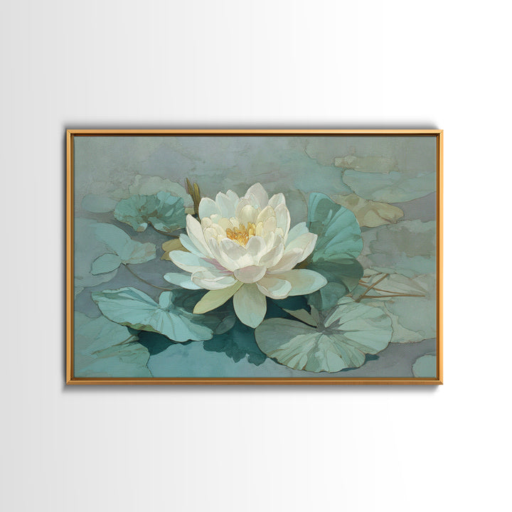 Lotus Flower Floating on Still Water Framed Canvas Print, Medical Office Art, Fine Art Print, Office Decor, Fine Art, Calm, MOA-3x2-87