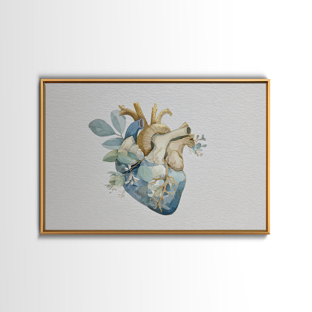 Anatomical Heart Rendered as Tasteful Botanical Art Canvas Print, Medical Office Art, Science Art, Office Decor, Fine Art, Calm, MOA-3x2-89