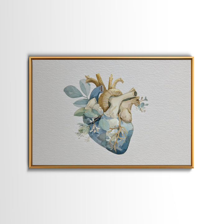 Anatomical Heart Rendered as Tasteful Botanical Art Canvas Print, Medical Office Art, Science Art, Office Decor, Fine Art, Calm, MOA-3x2-89