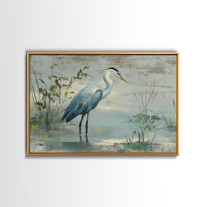 Blue Heron Standing Framed Canvas Print, Medical Office Art, Medical Wall Art, Office Decor, Fine Art, Calm, Neutral Decor, MOA-3x2-90