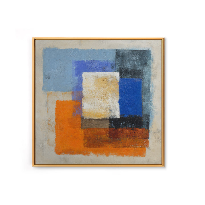 Expressive Brushwork in Cobalt and Rust Framed Canvas Print, Modern Art, Gallery Decor, Living Room Decor, Fine Art, Modern, MOD-1x1-78