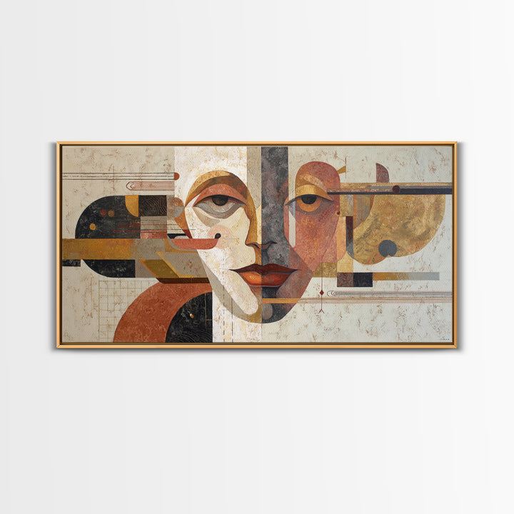 Abstract Face with Asymmetrical Features Framed Canvas Print, Modern Art, Art Deco, Living Room Decor, Fine Art, Modern, MOD-2x1-3