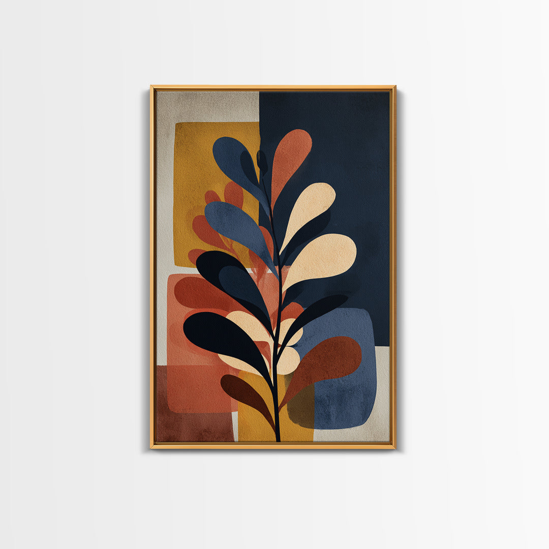 Clean Botanical Silhouette on Color Block Ground Canvas Print, Modern Art, Living Room Wall Art, Living Room Decor, Modern, MOD-2x3-7